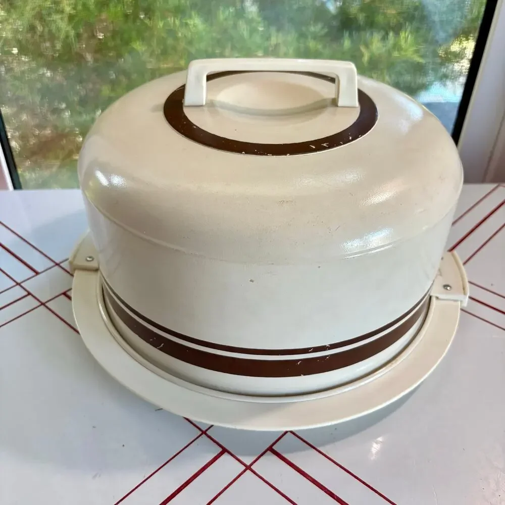 Vintage ATAPCO Cake Carrier Cream Brown Locking Handles